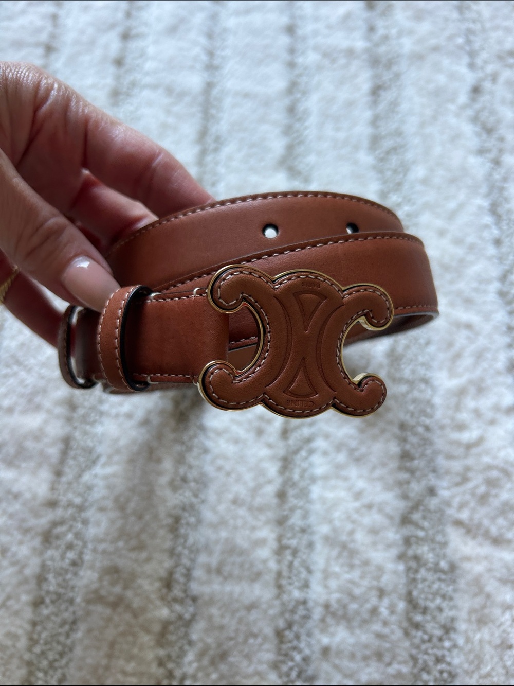 Women's CELINE Leather Brown Belt with Decorative Buckle - Brand New!